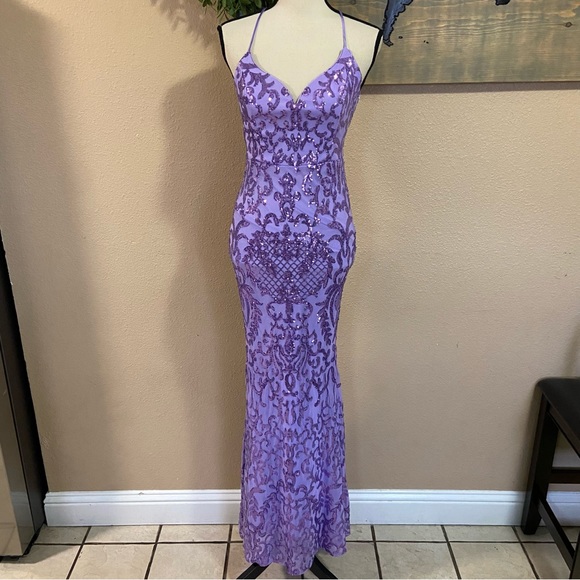 NWOT Lulus Limitless Glamour Lavender Sequin Lace-Up Maxi Dress - Picture 2 of 10